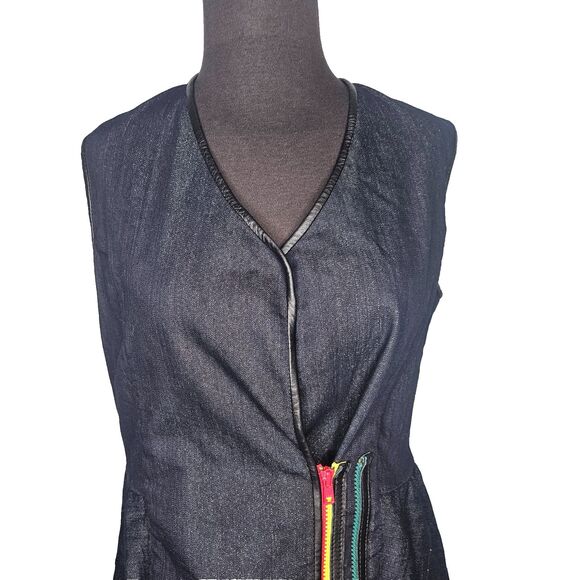 GROWNBEANS Karen Groner Mini Dress Medium Denim Colorful Zippers Sleeveless Art - Picture 2 of 7